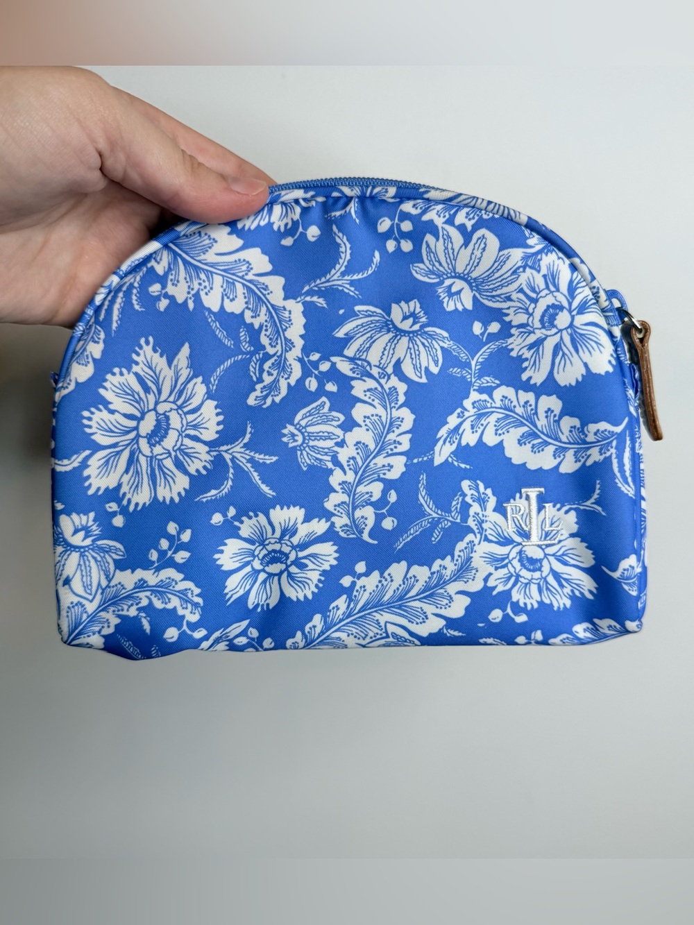 Ralph Lauren Blue and White Floral Cosmetic Case